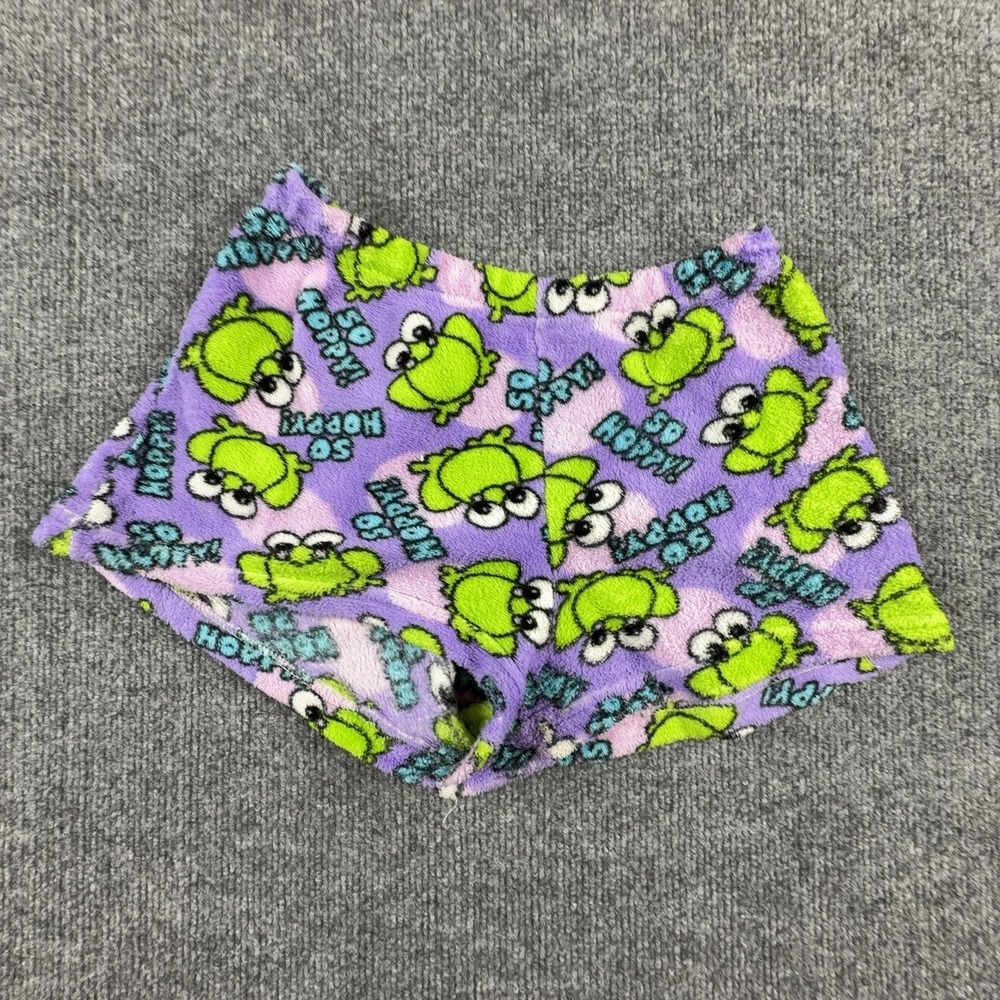 Y2K Fancy Girlz Sleep Shorts Girls 7/8 Purple Frog Print Fleece Pajama Bottoms